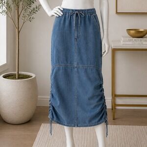 Lelis Collection Womens Denim Skirt Bungee Cord Cinch Midi Blue Small